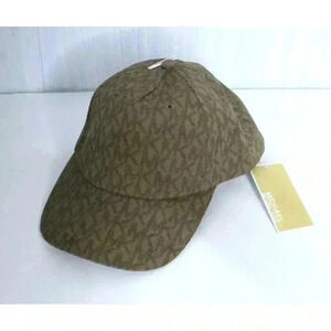 $68 Michael Kors Printed MK Logo Adjustable Baseball Cap Hat KHAKI color
